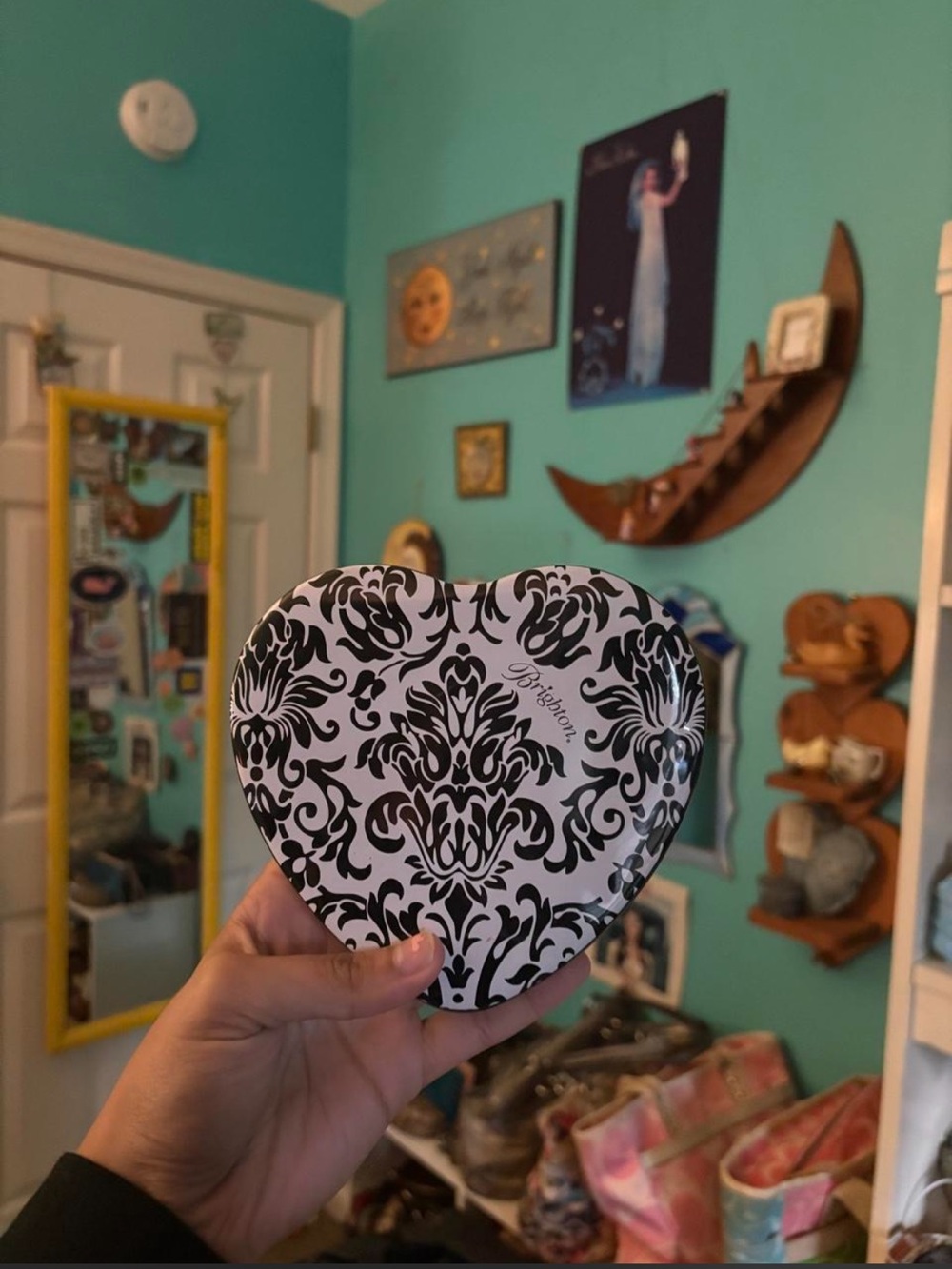 Black and White Brighton Heart Shaped Metal Gift Tin/ Trinket Tin